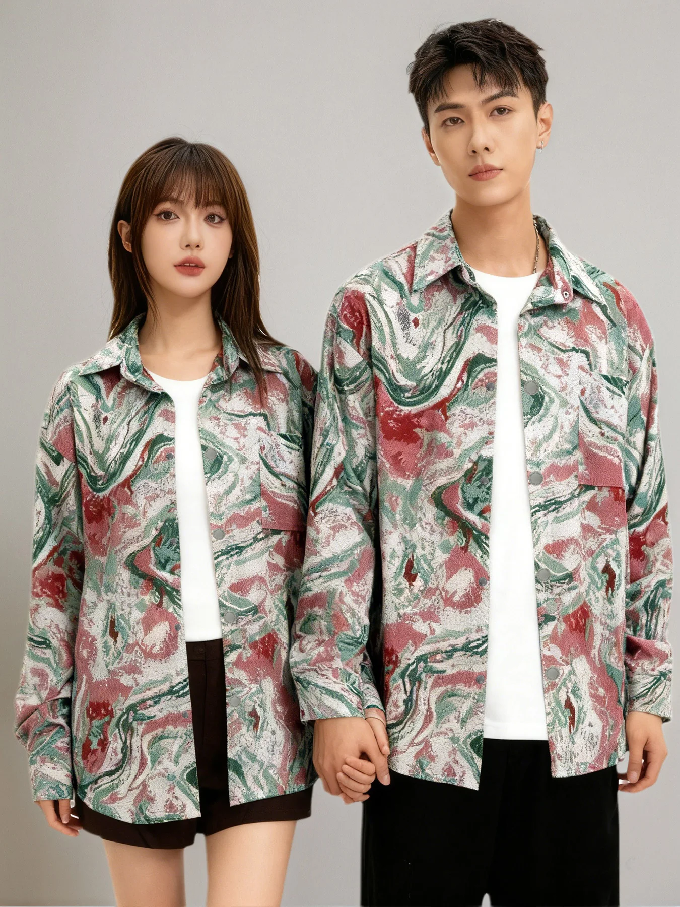 

American-style jacquard turn-down collar jacket, unisex, trendy and fashionable casual boutique coat