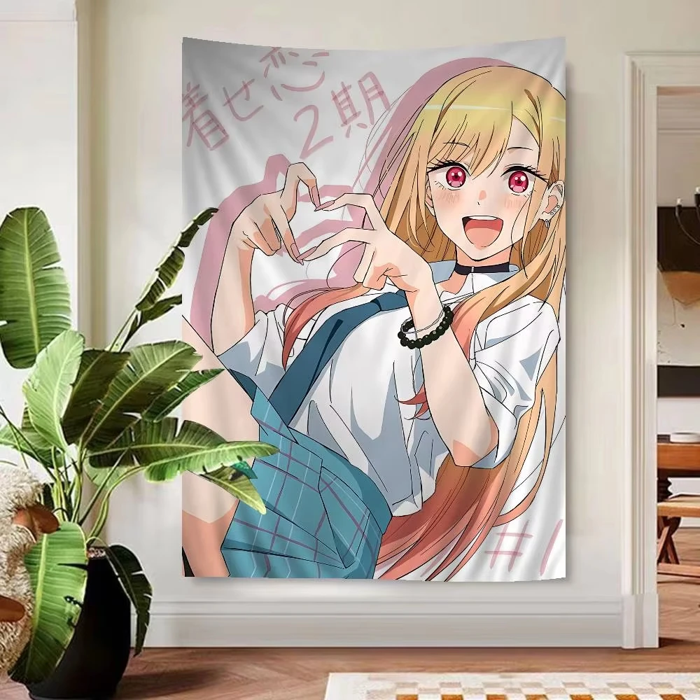 My Dress-Up Darling Marin Kitagawa Wall Tapestry, Demon Girl Red Hair Elf Ears Anime Hanging for Gothic Bedroom Decor