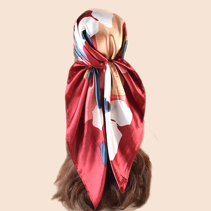 Hohe Qualität Schal Satin Seide Quadrat Schal Frauen Blume Halstuch Damen Stirnband Haar Bands Drucken Foulard Hijab Wraps Bandana – Detail 8