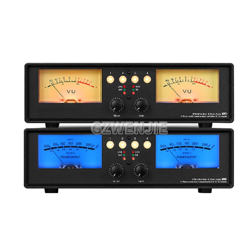 VU2 4-IN-1-OUT Switcher Box Amplifier/Speaker Selector with VU Meter Dual Analog VU Meter DB Panel Display 2-way Amplifier