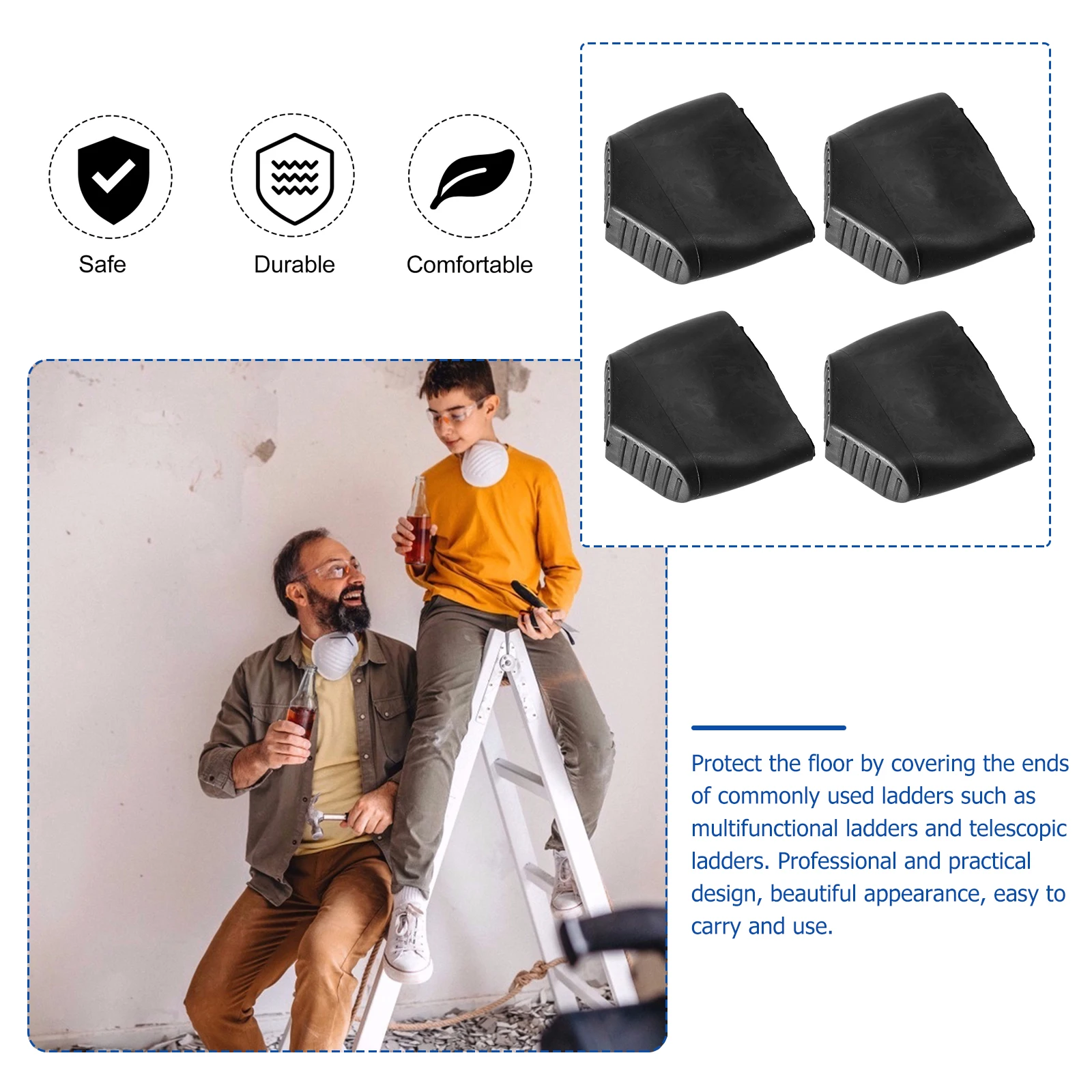 

4pcs Non Slip Ladder Feet Protectors Floor Mat Foot Pad for Stepladder Safety Cover Durable Rubber Base Easy Installation