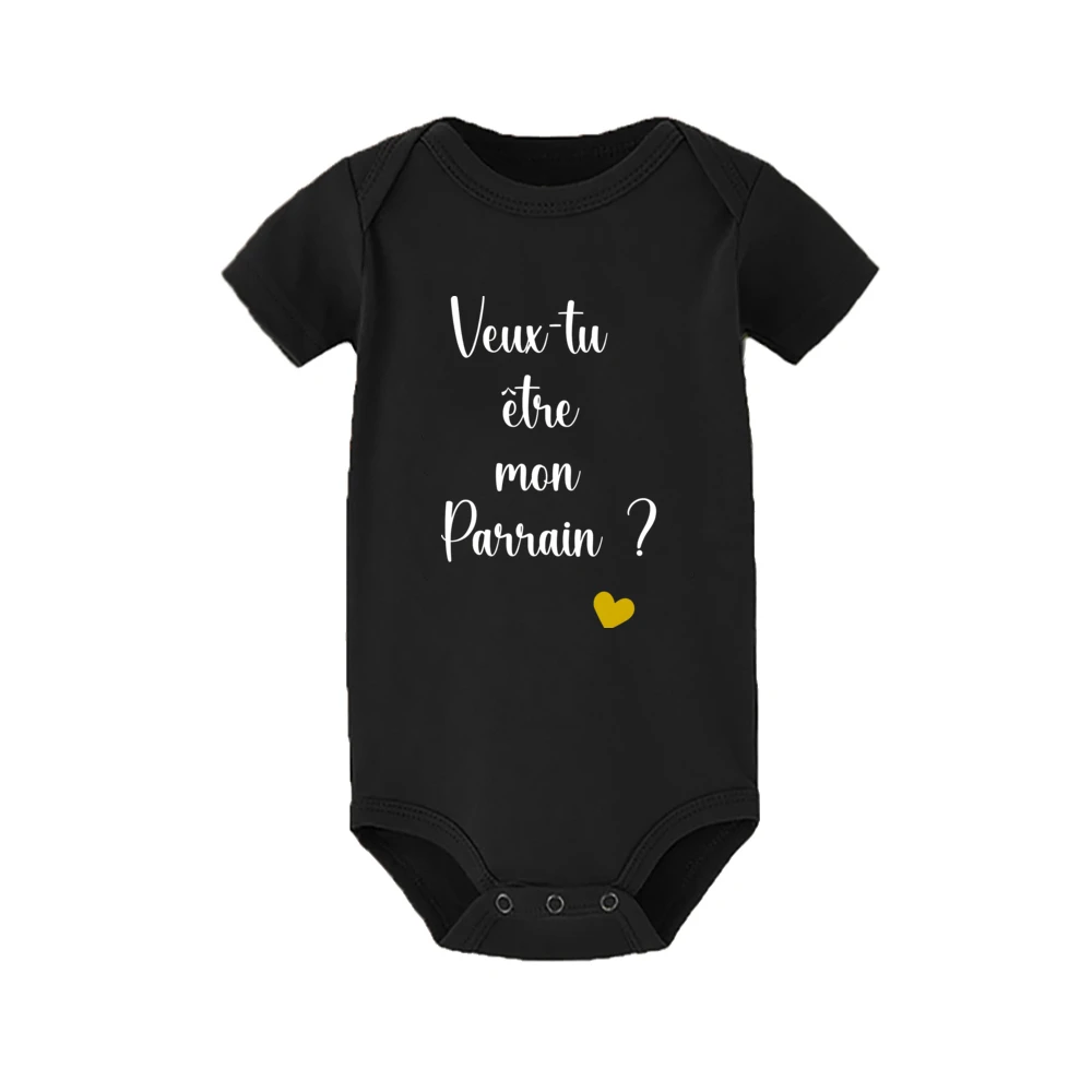 Veux-tu Etre Mon Parrain Print Baby Romper Short Sleeve Round Neck Bodysuit Casual Boy Girl Jumpsuit Summer Baby Clothes