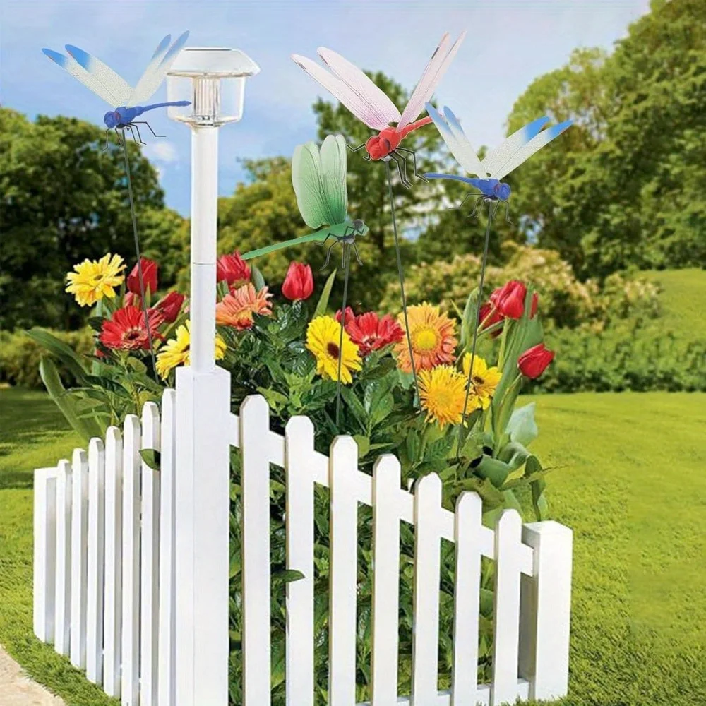 12 Stück realistische 3D-Libellen-Clips, Gartenstecker, dekorative Dekorationen für Terrasse, Garten, einfach anzubringen, Gartenzubehör – Detail 3