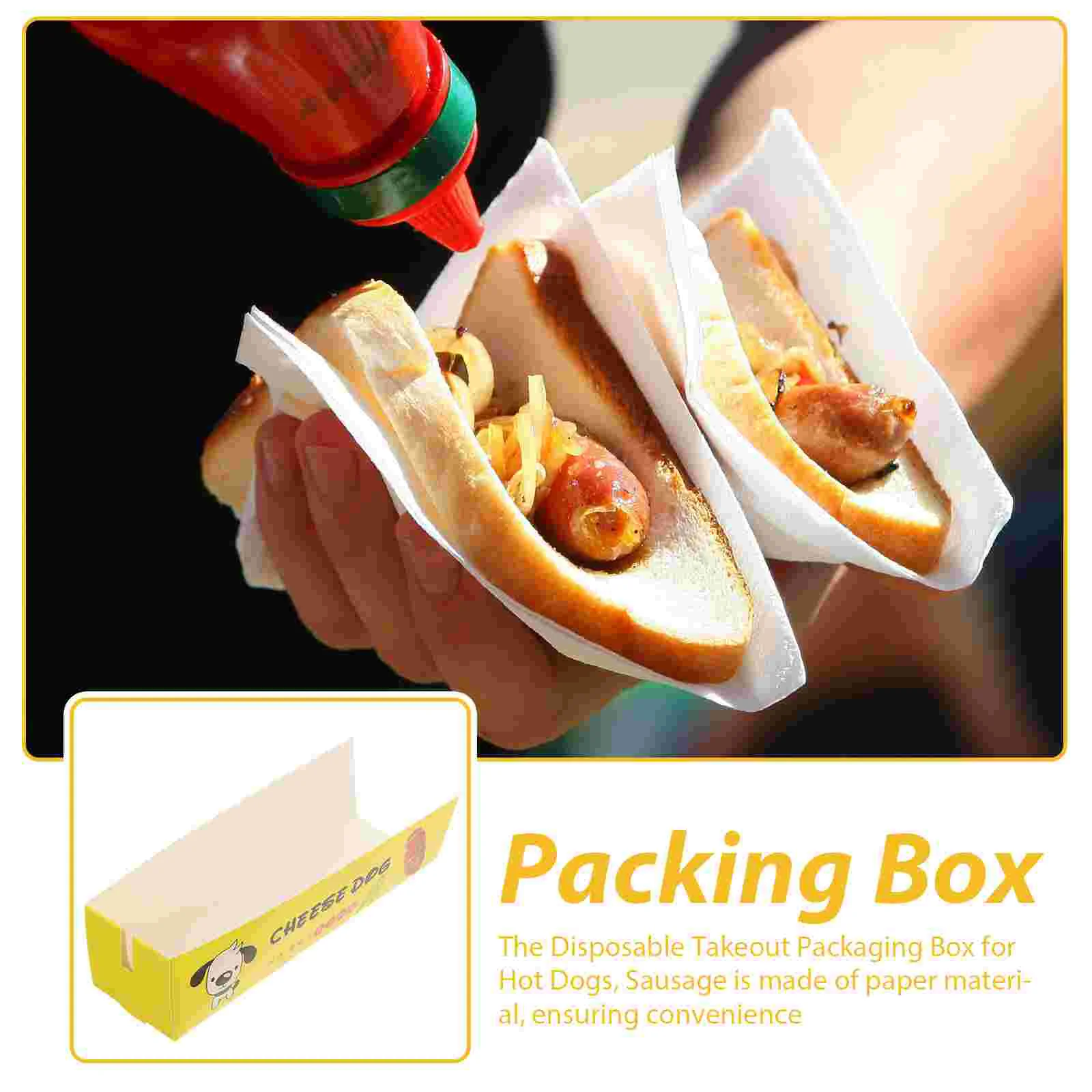 100 Pcs Hot Dog Box Paper Food Serving Tray Wrappers Dogs Restaurant Containers Case Sausages Sushi