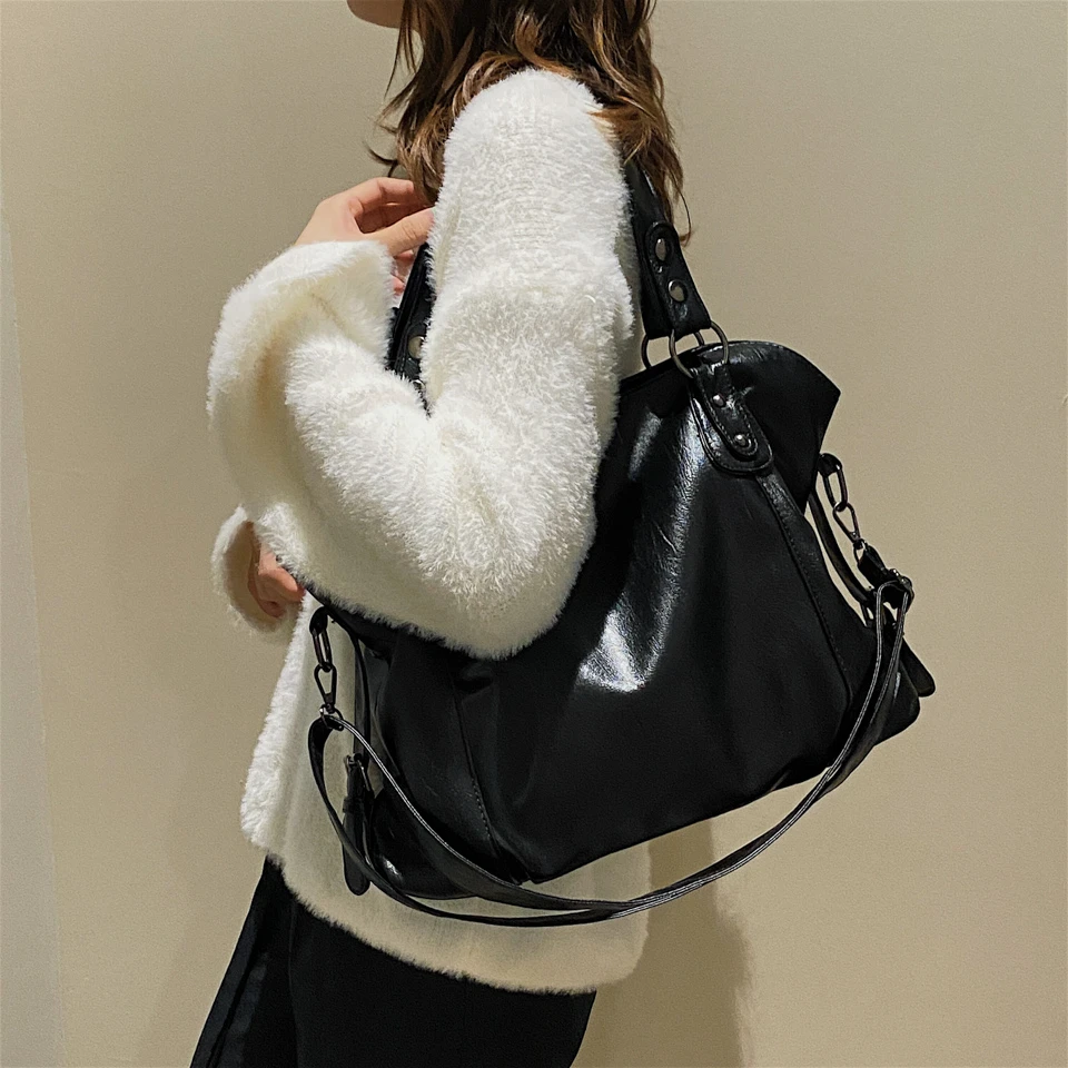 Big Black Shoulder Bags Women Solid Color Quality Soft Leather Crossbody Handbag Lady Travel Tote Bags Large Hobo Shopper Bag