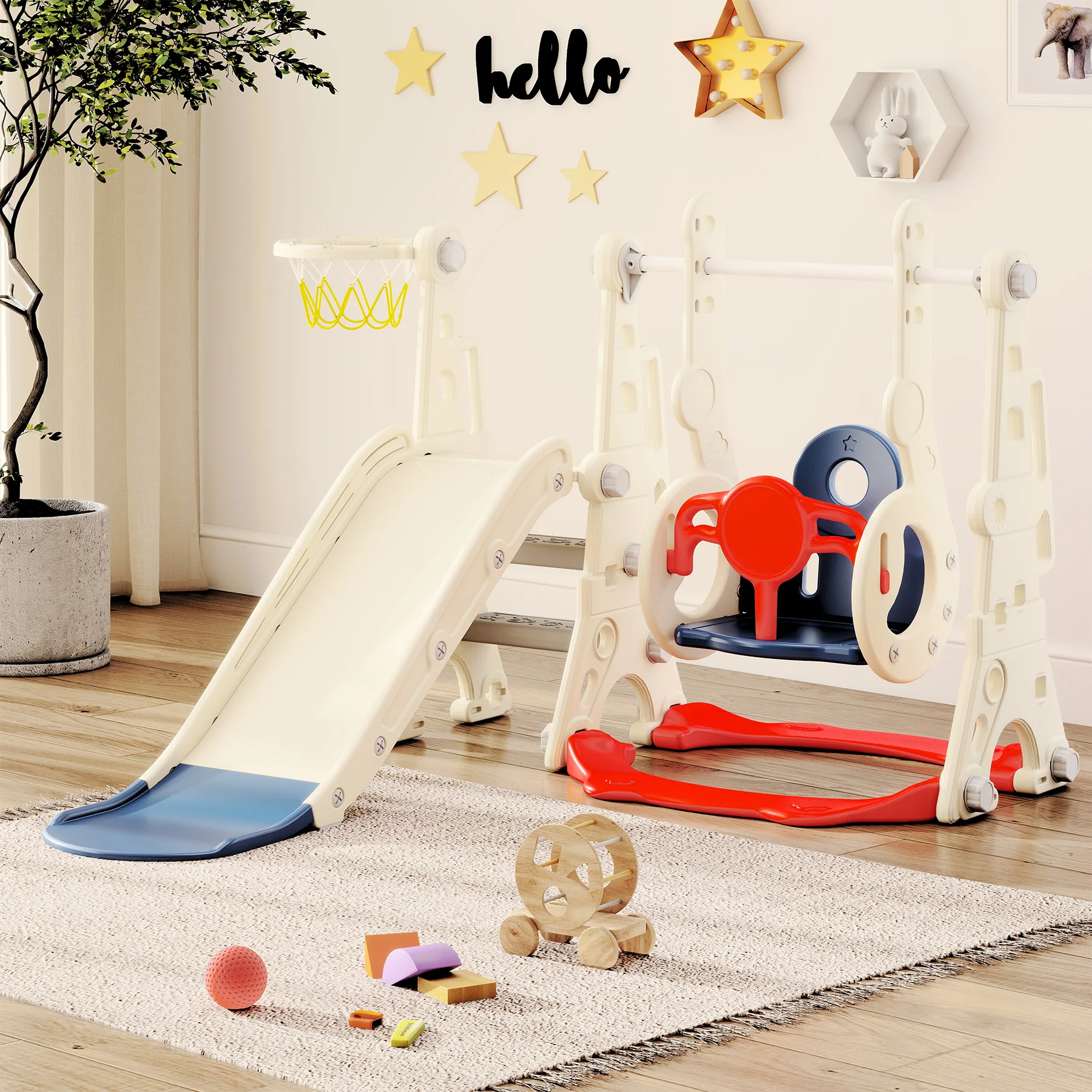 Kids Outdoor Swing Set With Slide - 4-in-1 Toddler Slide And Swing Set