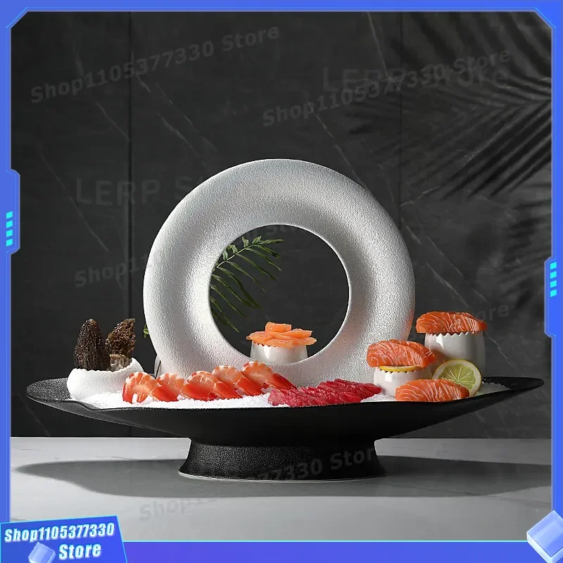 Creative Ceramic Sashimi Plate for Seafood Salmon and Crayfish Ice Dish for Hot Pot Hotel Clubhouse Dining Decorative Zizao