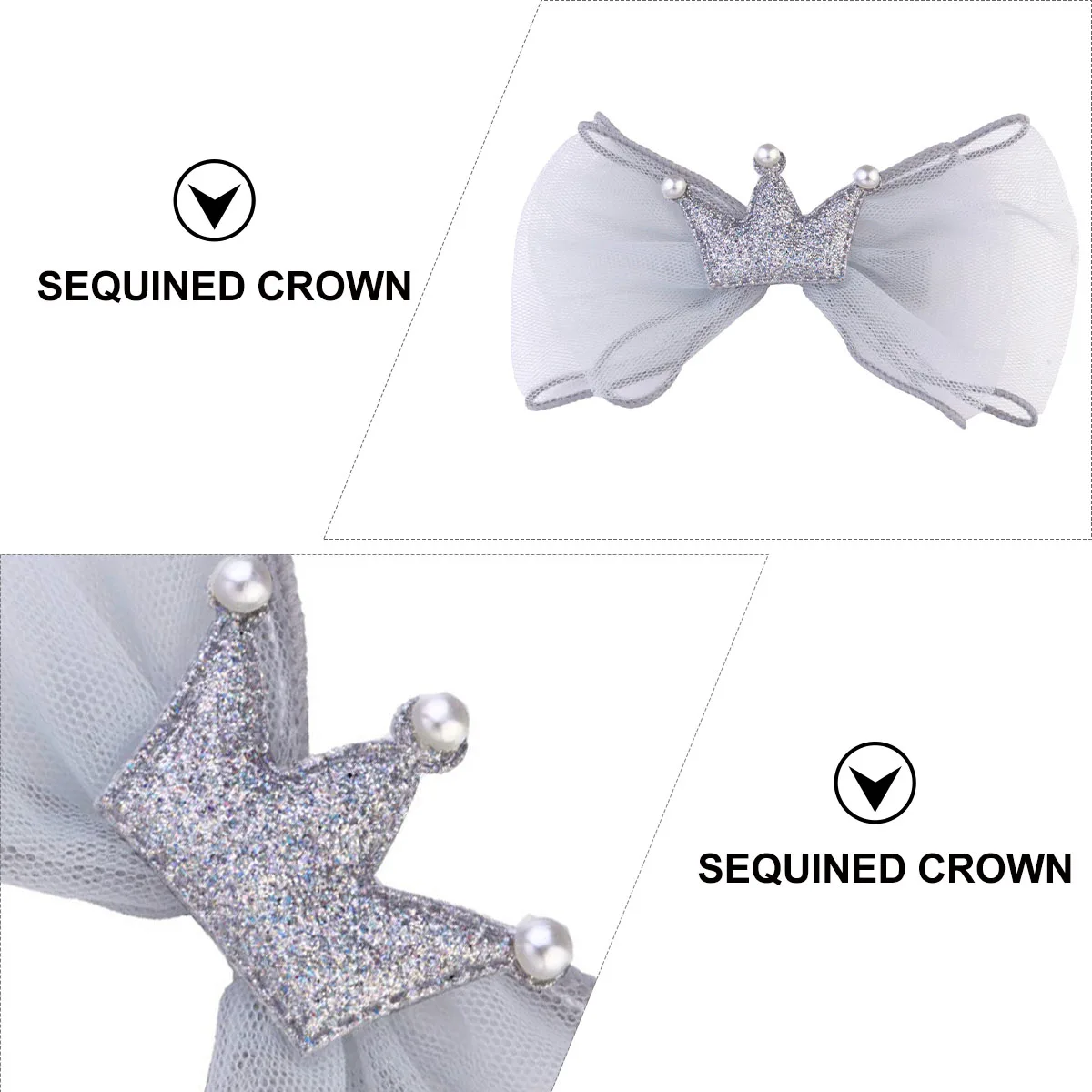 

2pcs Bowknot Pearl Crown Hairpins Kids Shiny Chic Hair Clips Easy Match Mesh Bowknot Crown Headpiece For Girls Daily