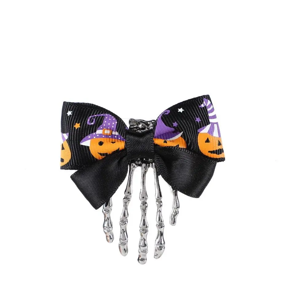 Retro Cloth Ghost Claw Hair Clip Headwear Hair Accessories Bow Knot Hair Clip Skeleton Halloween Hairpin Back Head