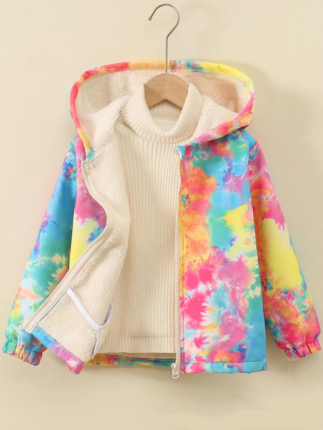 New Winter Girls Jacket Tie Dye Fashion Keep Warm Little Princess Coat Hooded Zipper Girls Outerwear Birthday Gifts Kids Clothes
