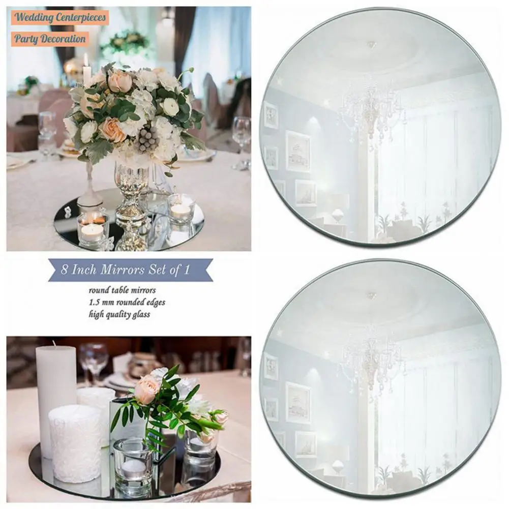 200mm Round Mirror Glass Tray for Wedding Decorations Decor Candle Tray Plate DIY Acrylic Reusable Reflective Dining Table Tray