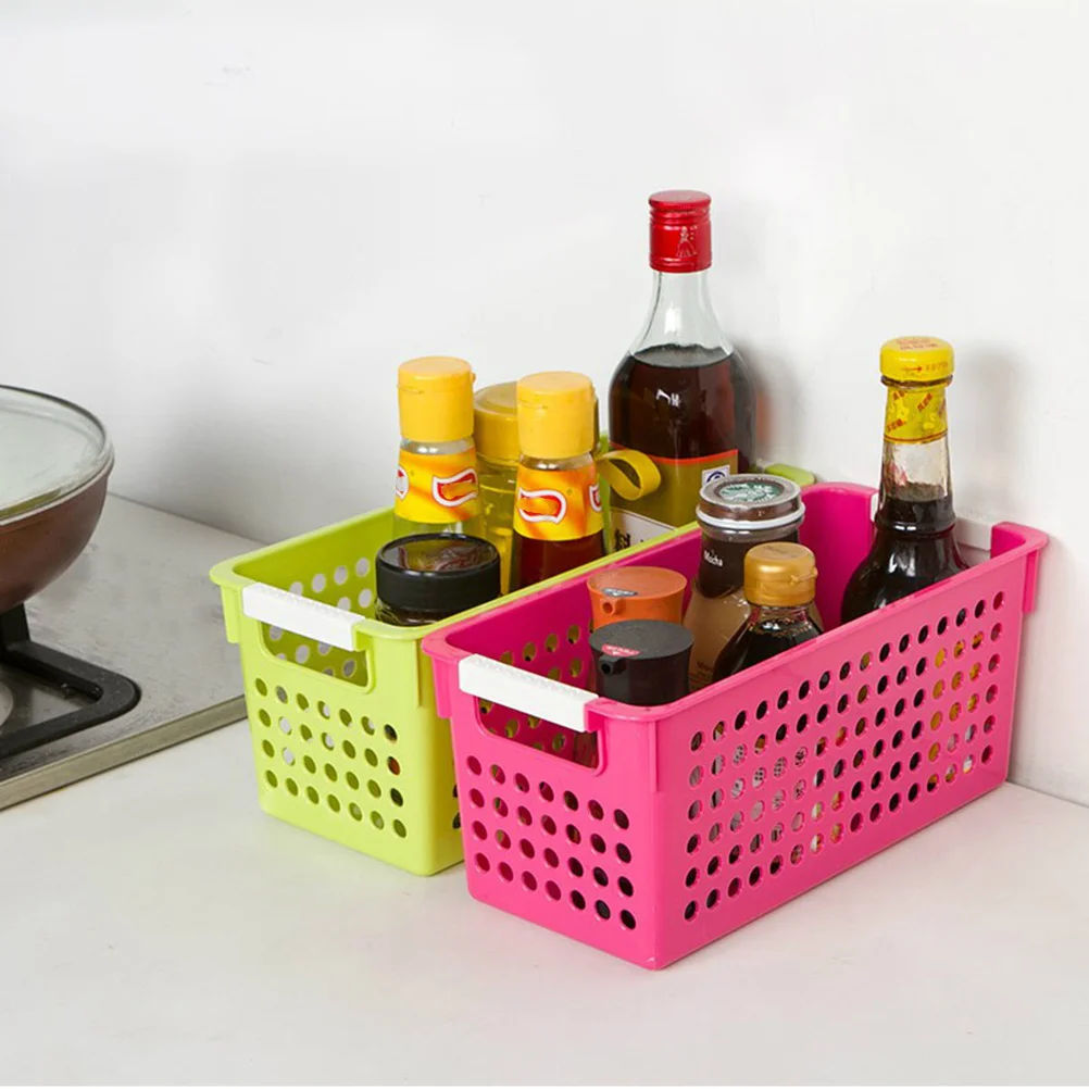 

Plastic Square Storage Basket Red Desktop Organizer Container for Home Office PP Material Simple Design Handle on Both