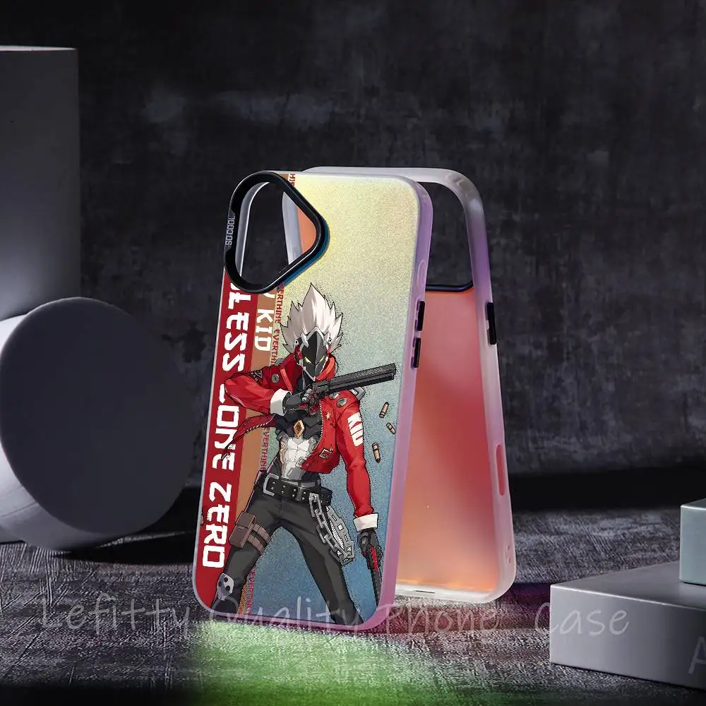 Zenless zona zero jogo caso de telefone para iphone 16 15 14 13 12 11 pro max fosco aurora multicolorido laser metálico gradiente funda