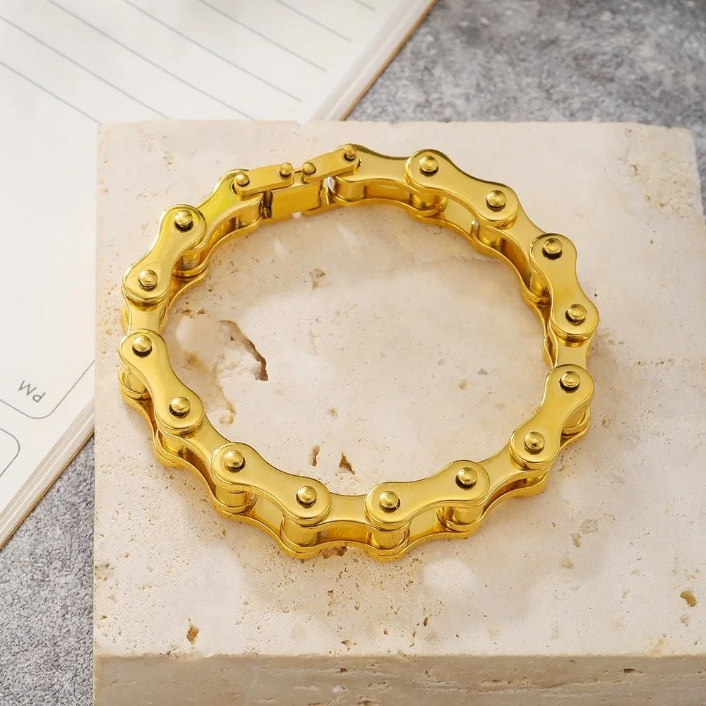 Stainless Steel Bike Chain Design Bracelet High Polished Personalized Biker Link Chain Bracelet Adjustable Rust-proof