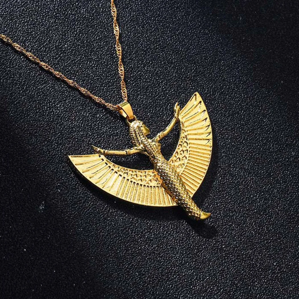 QIAMNI Egyptian Goddess Isis Pendant Necklace Ancient Egypt Occult God Collar Choker Women Men Fashion Amulet Jewelry For Lover