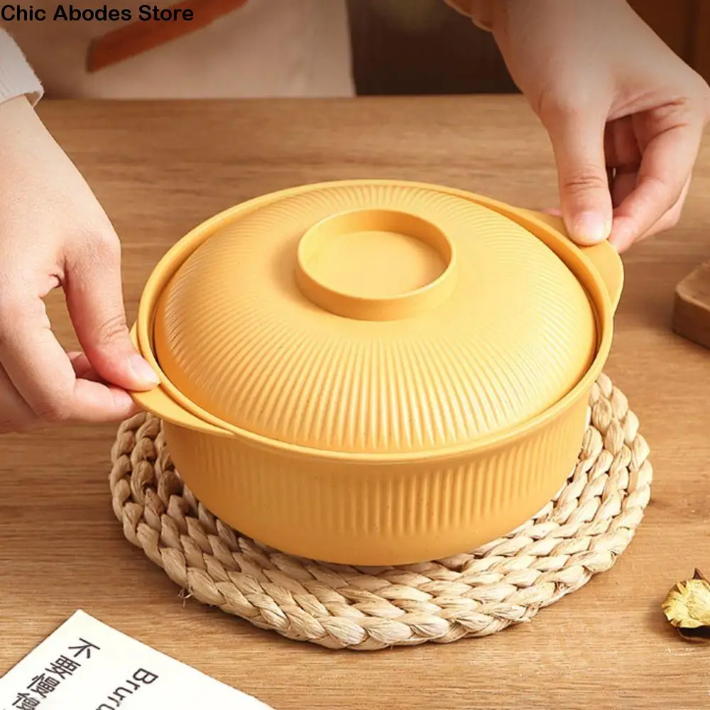 

4 Set Large Capacity Ramen Noodles Bowl Vertical Striped with Lid and Spoon Soup Bowl Plastic Microwave Safe Bowls Restaurant