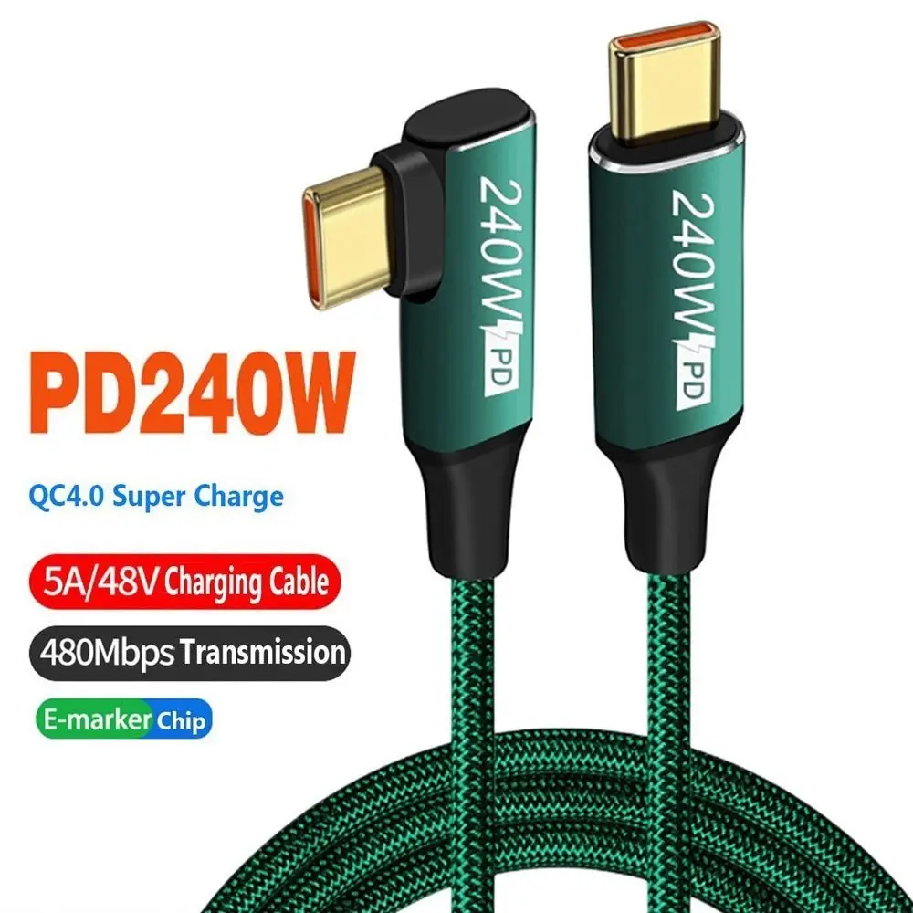 240w Single Elbow 90 Degree Angle Charging Line Fast Charging USB Type C Charging Cable Data Wire Data Cord USB C Cable