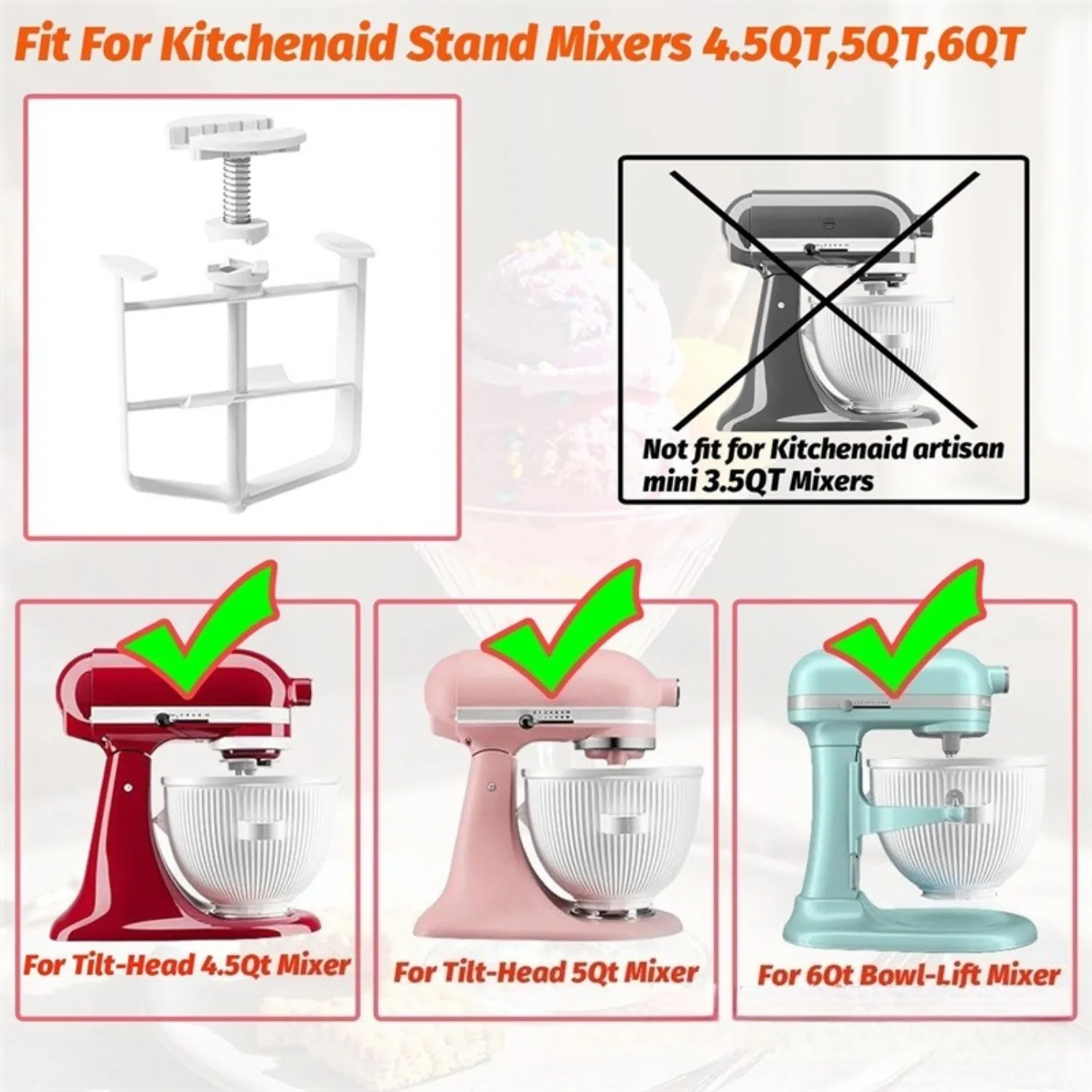2 PC/Set Ice Cream Stirring Heads and Paddles Compatible with KitchenAid Ice Cream Machine Accessories
