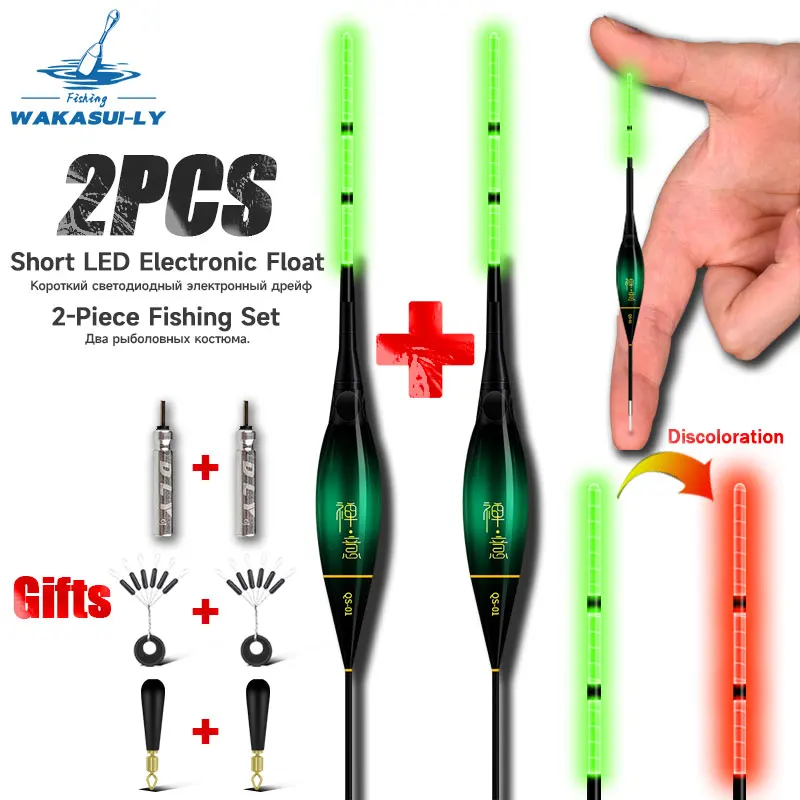 

New 2-Piece Set Of Electronic Fishing Float Short Style Night LED Gravity Sensing Bite Hook Color Changing Fishing Equipment