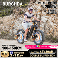 BURCHDA HC26 2000W55KM/H Dual Motors Electric Bicycle 48V30AH Lithium Battery 26Inch 4.0 Fatbike Electric Bike Double Suspension