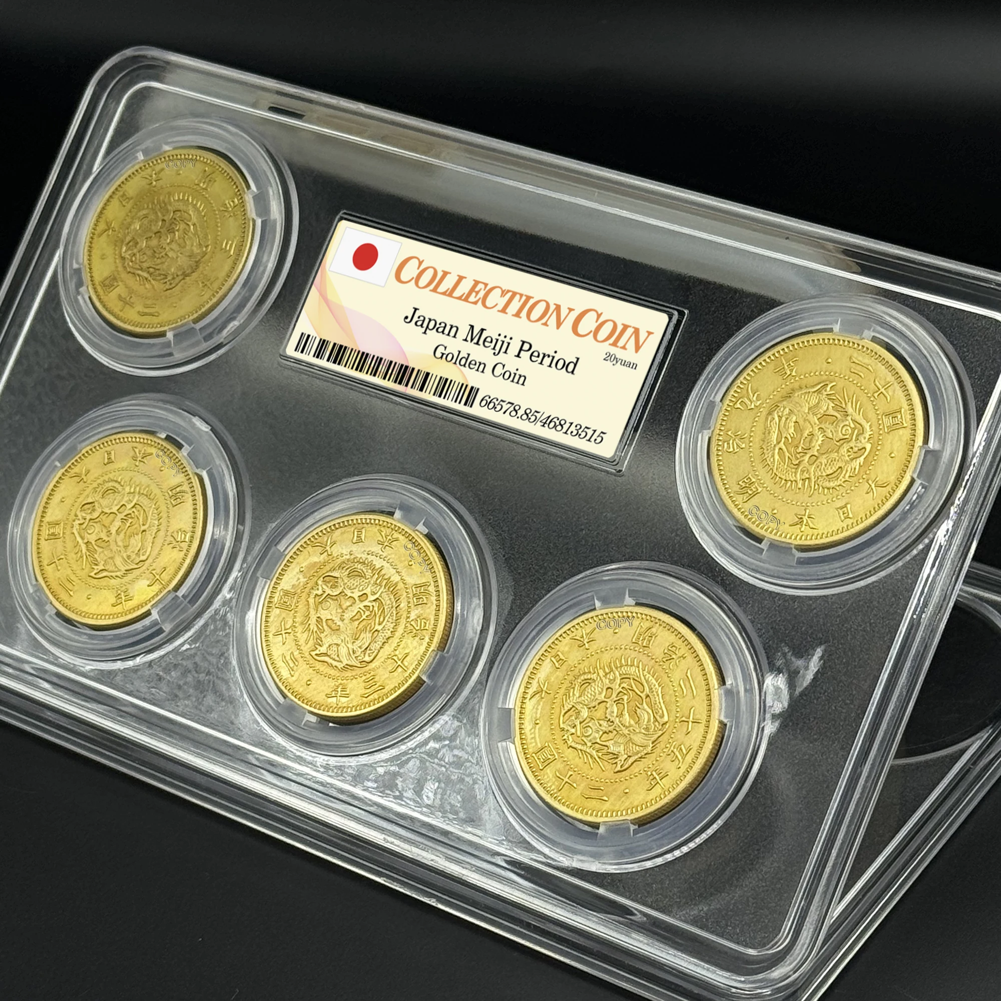 Japan Meiji 3/9/10/13/25 Gold Coin Box Set, Japanese Replica Old Money Commemorative Medal Souvenirs Collection Home Decor Gift