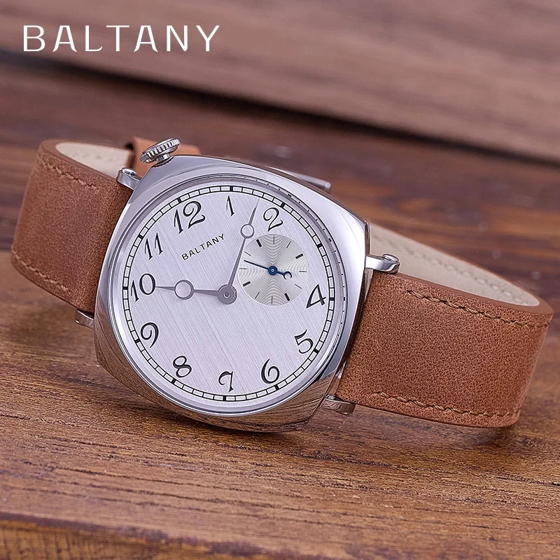 Baltany 1921 vd78 38mm clássico quadrado escudo relógio de quartzo masculino luxo safira aço inoxidável couro à prova dwaterproof água 5bar relógio rel