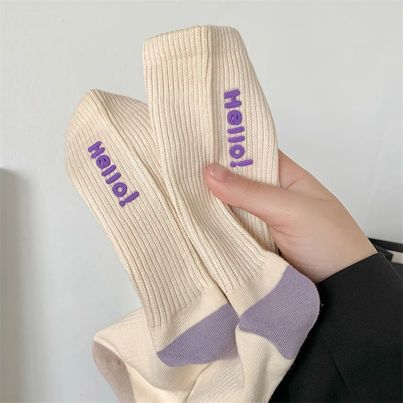 New Women\'s Socks Long Spring Summer Fashion Silicone Letter Crew Socks Girls Mixed-Color Soft Breathable Casual Striped Socks