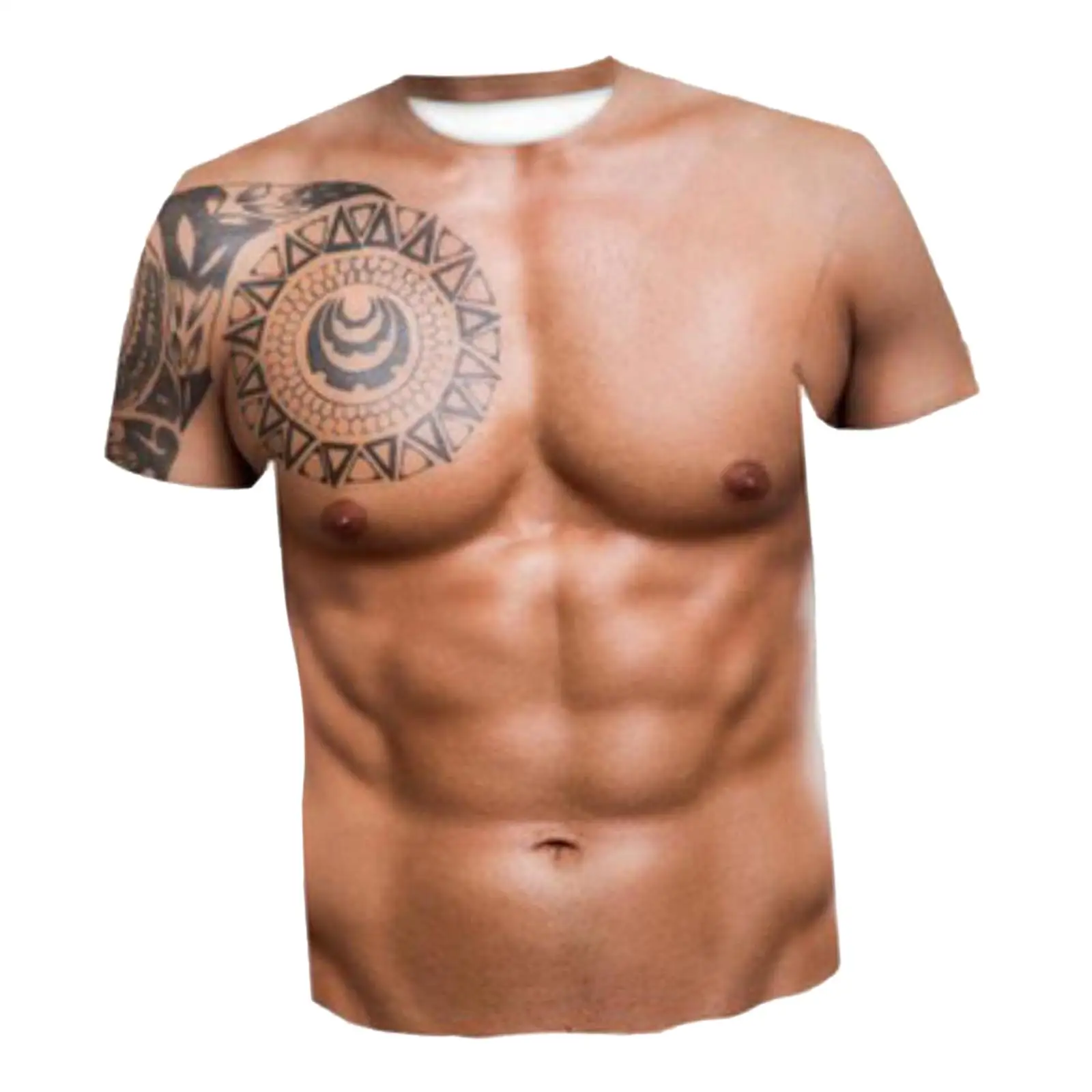 3D Digital Print Men\'s Muscle T Shirt Fake Muscle Shirts Abdominal Tops Graphic Short Sleeve for Halloween Casual Costumes