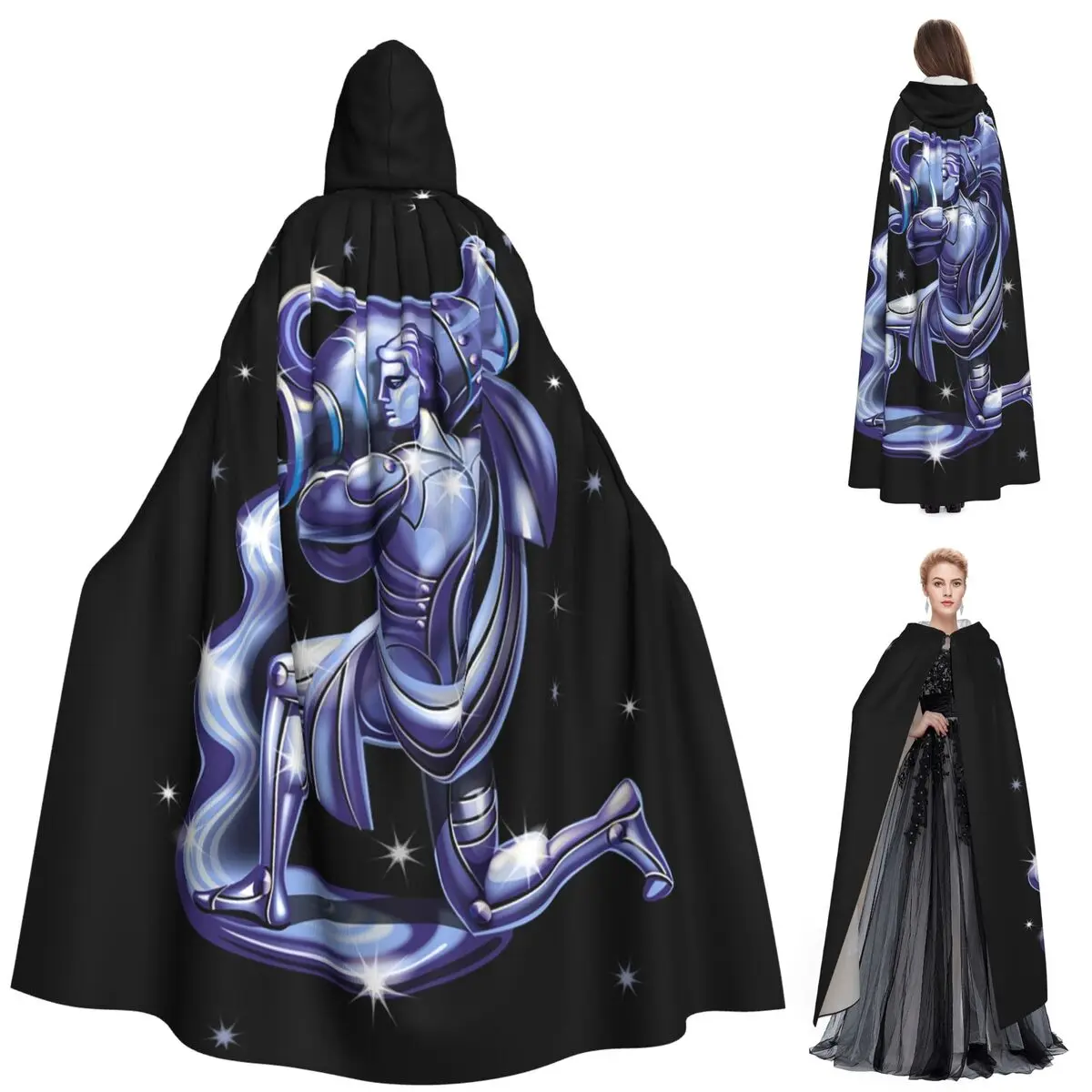 

Aquarius Zodiac Sign Long Hooded Cloak Witch Medieval Costume Cosplay Cape HalloweenVampire Adult Unisex