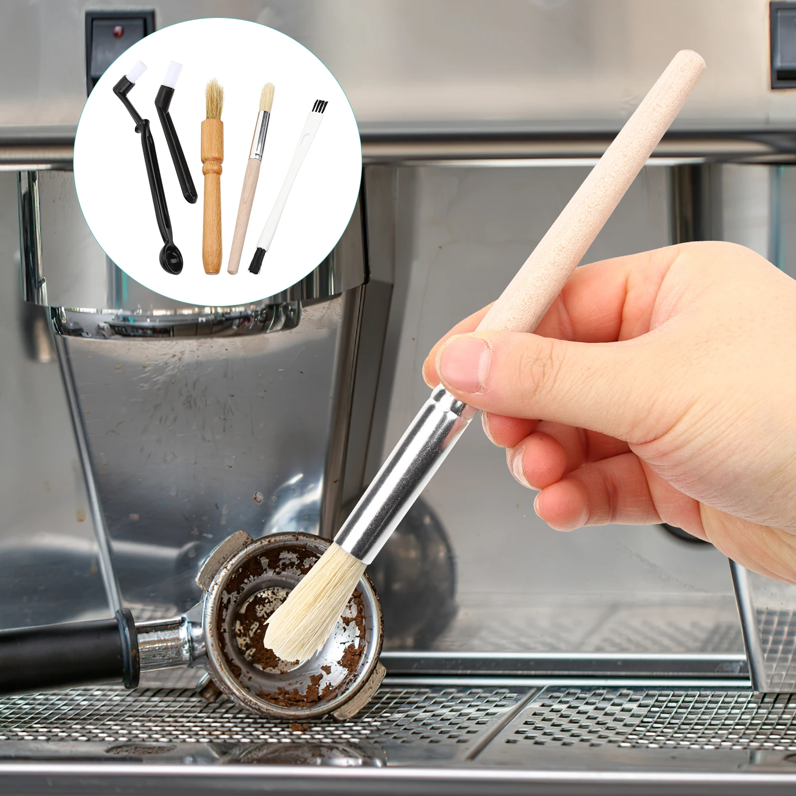 

Coffee Machine Cleaning Brush Double Headed Long Bristles Wooden Handle Fits Bottles Easy Storage Kitchen Use Coffee Grinder