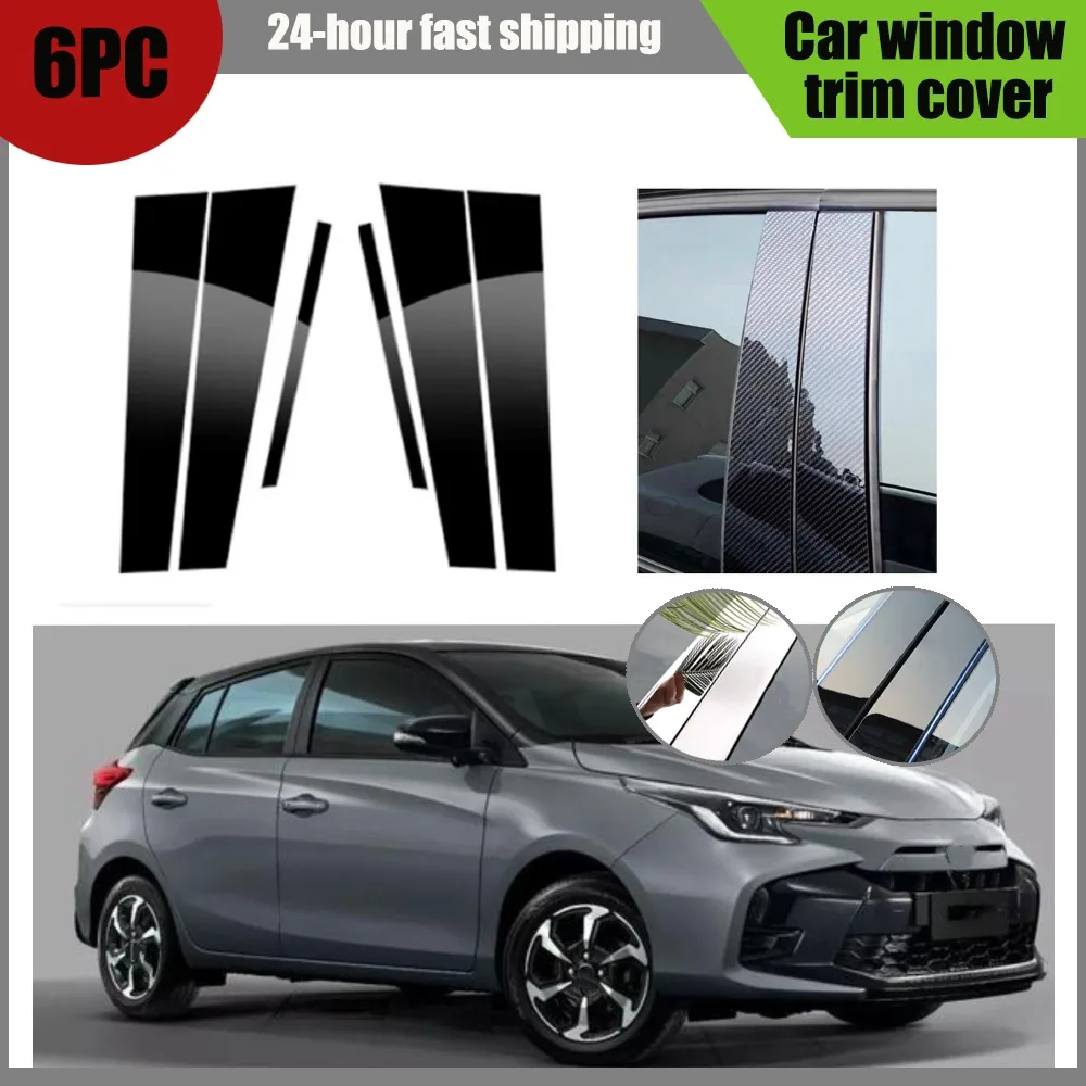

Glossy Black Pillar Posts Silver Carbon Fit For Toyota Yaris XP150 5-Door Hatchback 2014-2023 Door Trim Molding Cover Stickers
