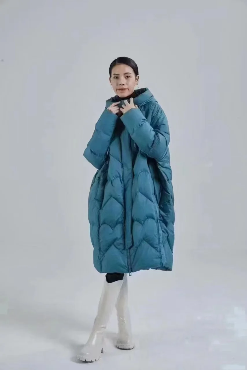 White Duck Long Down Hooded Jacket for Women, Warm Windproof Coat, Casual Loose Thick Parka, Large Size, Winter, 2024