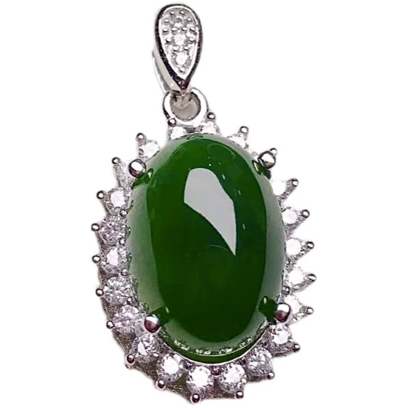 Luxury Big Size Green Jade Pendant for Women Necklace  925 Sterling Silver Jewelry Party Gift Natural Gemstone