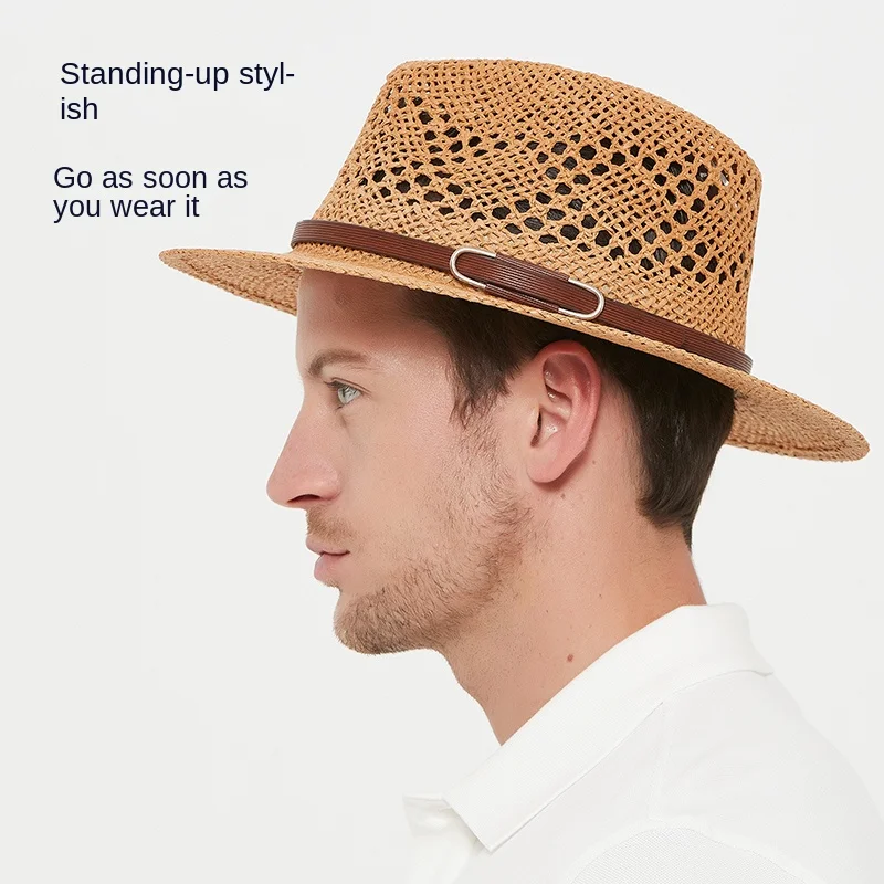 Designer Fedora Hat Wide Brim Man Hat Beach Straw Hat Exquisite Weave Mesh Hollow Out Breathable Cool Women Summer Leisure Hat