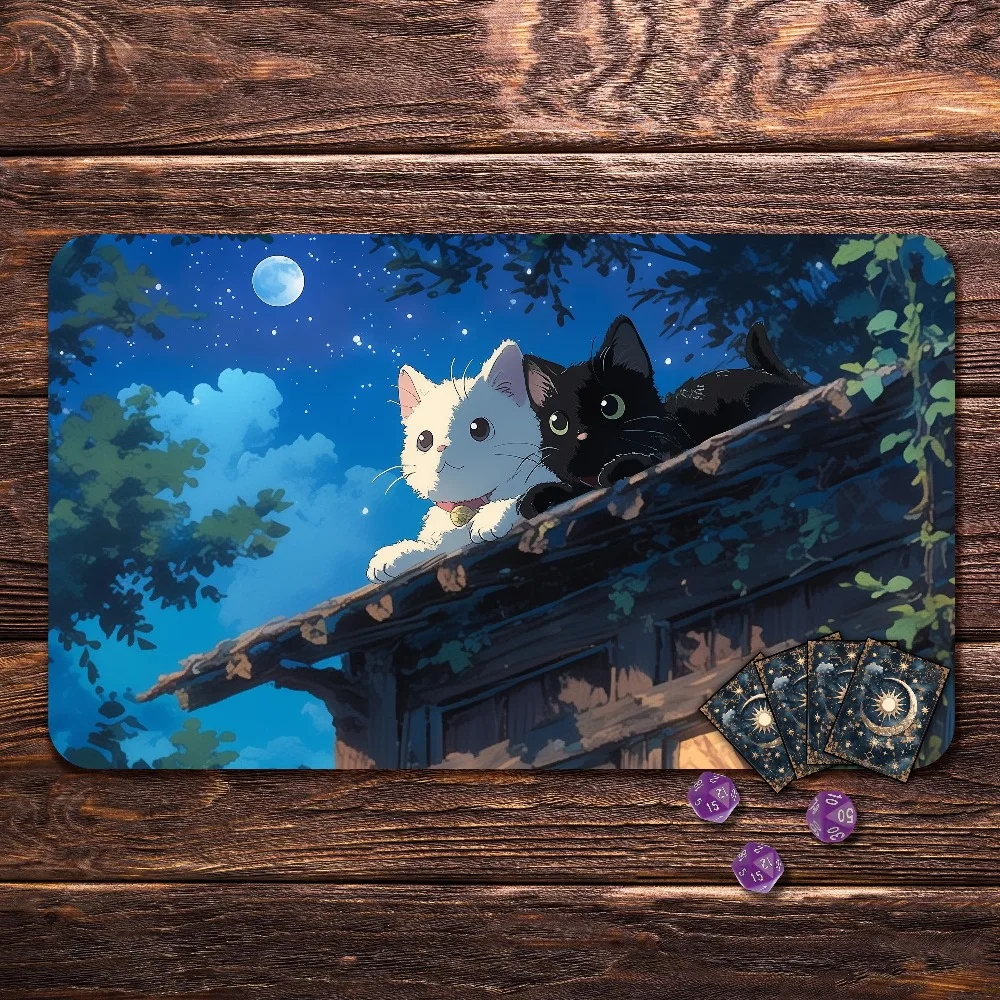 Playmat, Board Game Mat for TCG, Night Sky Cat, Trading Card Games alfombrillas para escritorio desk accessories