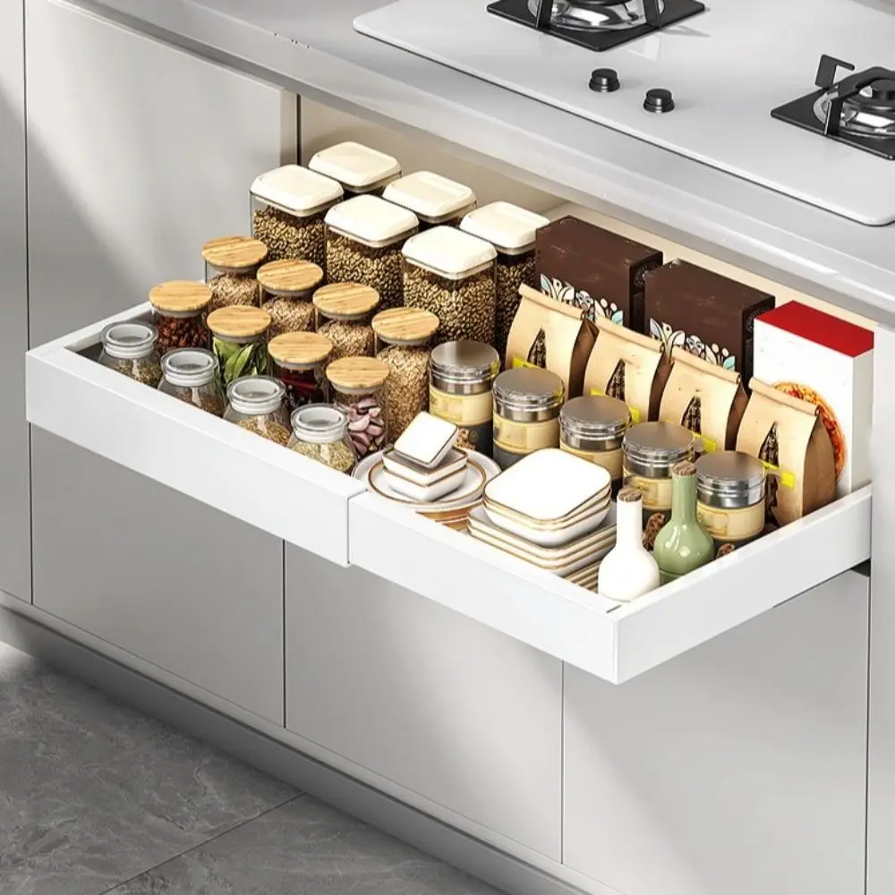 

Multifunctional Retractable Cabinet Basket Adjustable Width Metal Extendable Pull Out Shelf Drawer Type Non-perforated