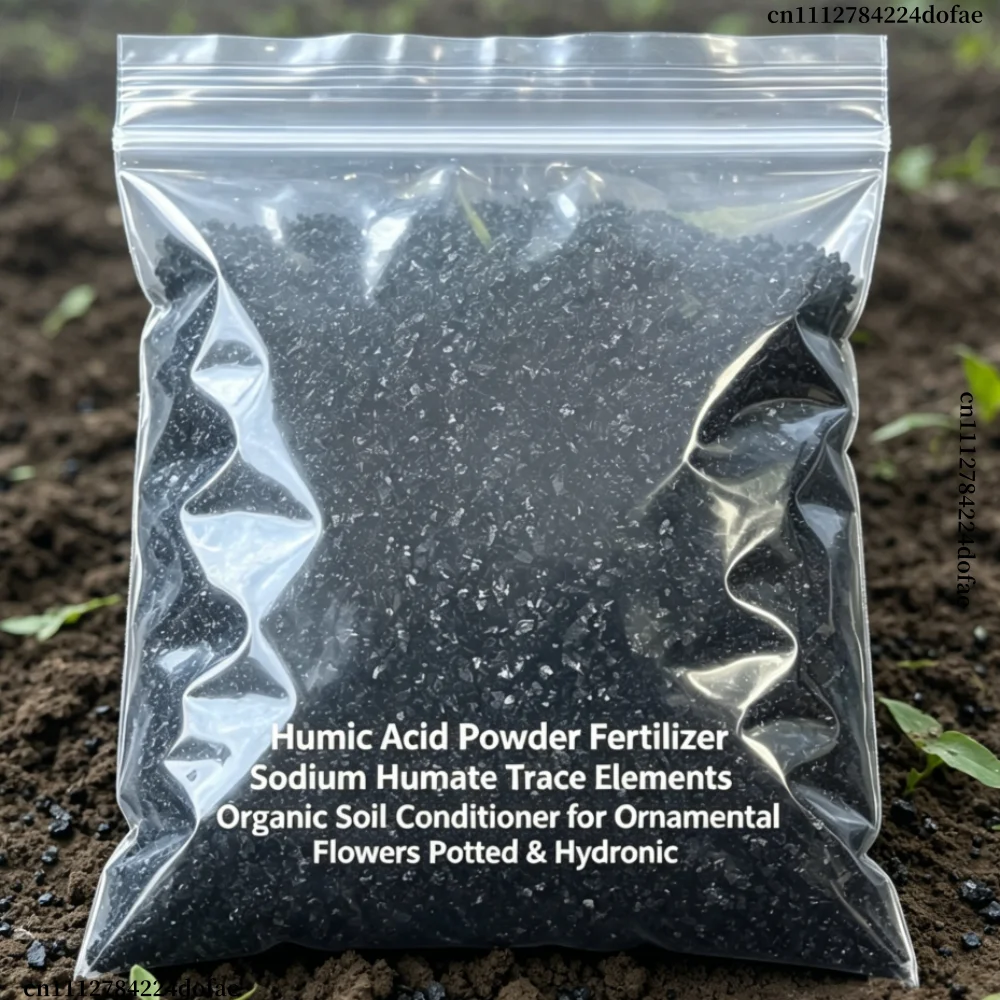 Organic Sodium Humate Humic Acid Powder Trace Elements Fertilizer for Plants, Potted & Hydroponic