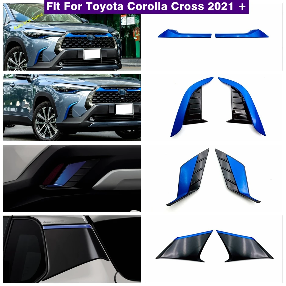 ABS Blue Front Grille Rear Bumper Fog Light Lamp / Window Spoiler Cover Trim For Toyota Corolla Cross 2021 - 2024 Accessories