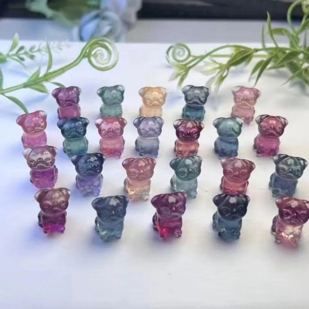 

1pc Natural Mini Rainbow Fluorite Pug Carvings Statue Figurine Miniatures Crystals Stone Healing Reiki Home Room Decor Animal