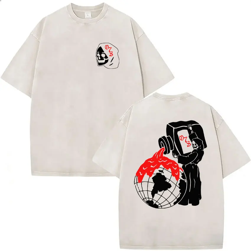 Vintage Washed Forward Observations Group Skeleton Merch T Shirts Men's Street Summer Cotton Oversized T-shirt Gothic Streetwear