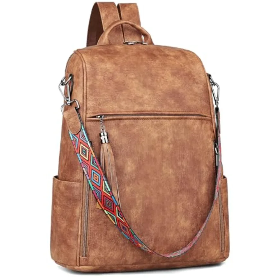 

Leather Laptop Backpack for Women Designer 15.6 inch PU Laptop Bag, Ladies Travel Computer Work Backpack Brown