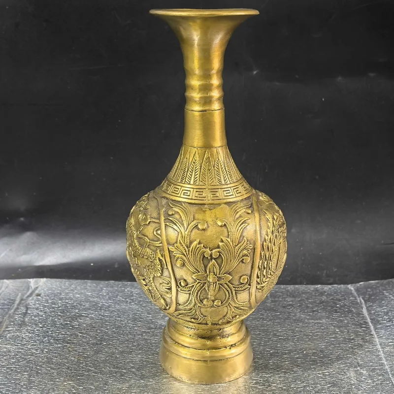 Wholesale antique-style bronze dragon and phoenix vase ornaments, long-necked vases, home desktop decorations, gifts, and crafts