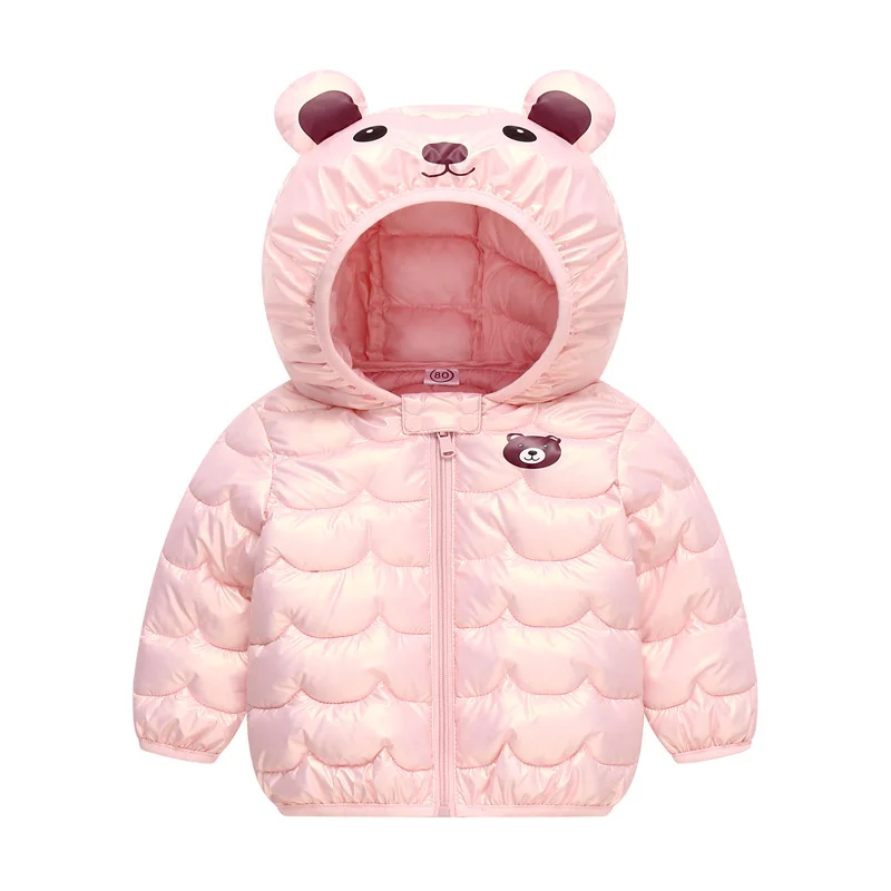 Bear Baby Girls Jacket Winter Solid Color Cartoon Pattrn Thick Warm Hooded Zipper Coat For 1-5 Years Autumn Boys Cotton Outwear