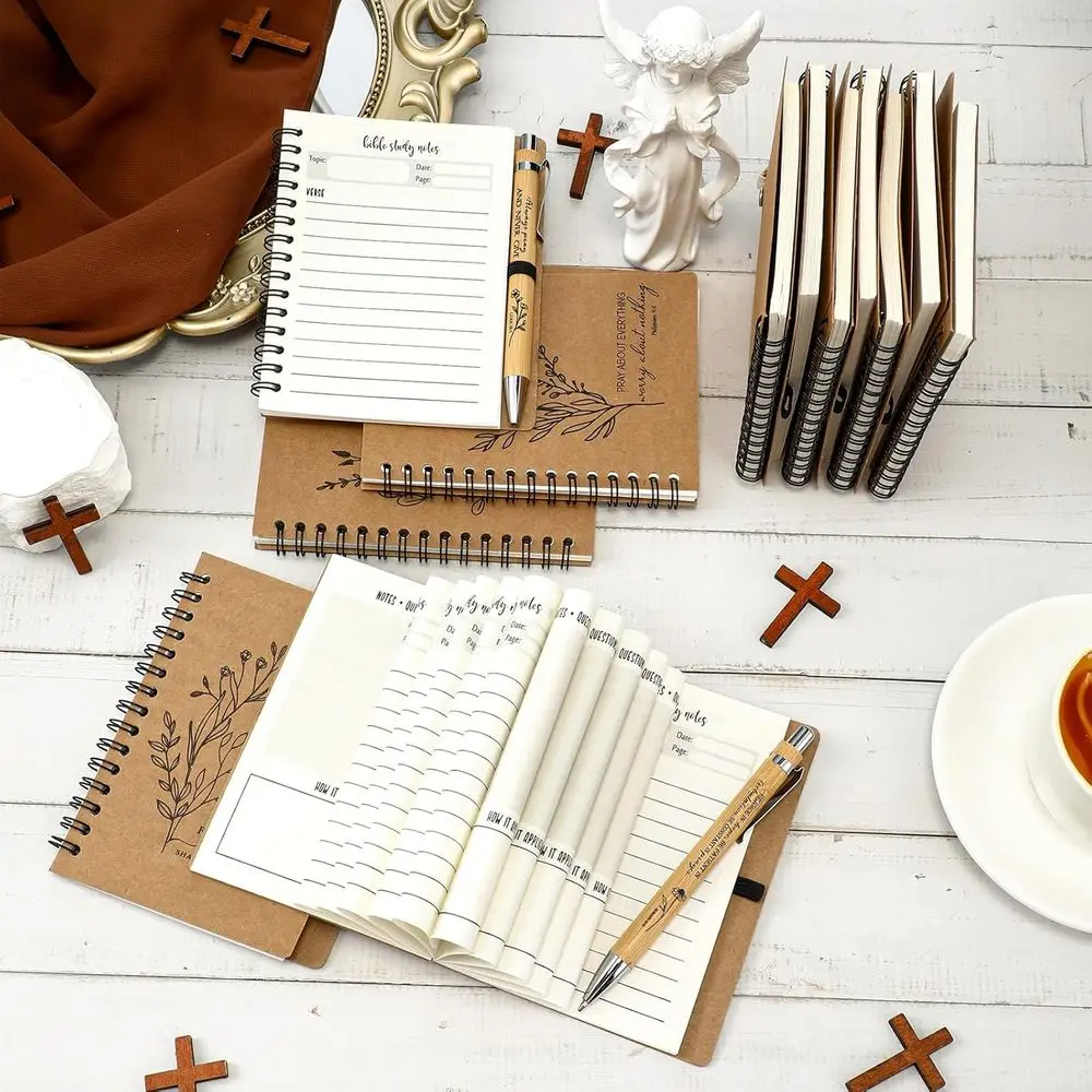 Набор блокнотов Christian Spiral с бамбуковыми ручками: эстетический религиозный журнал для пастеров и учителей