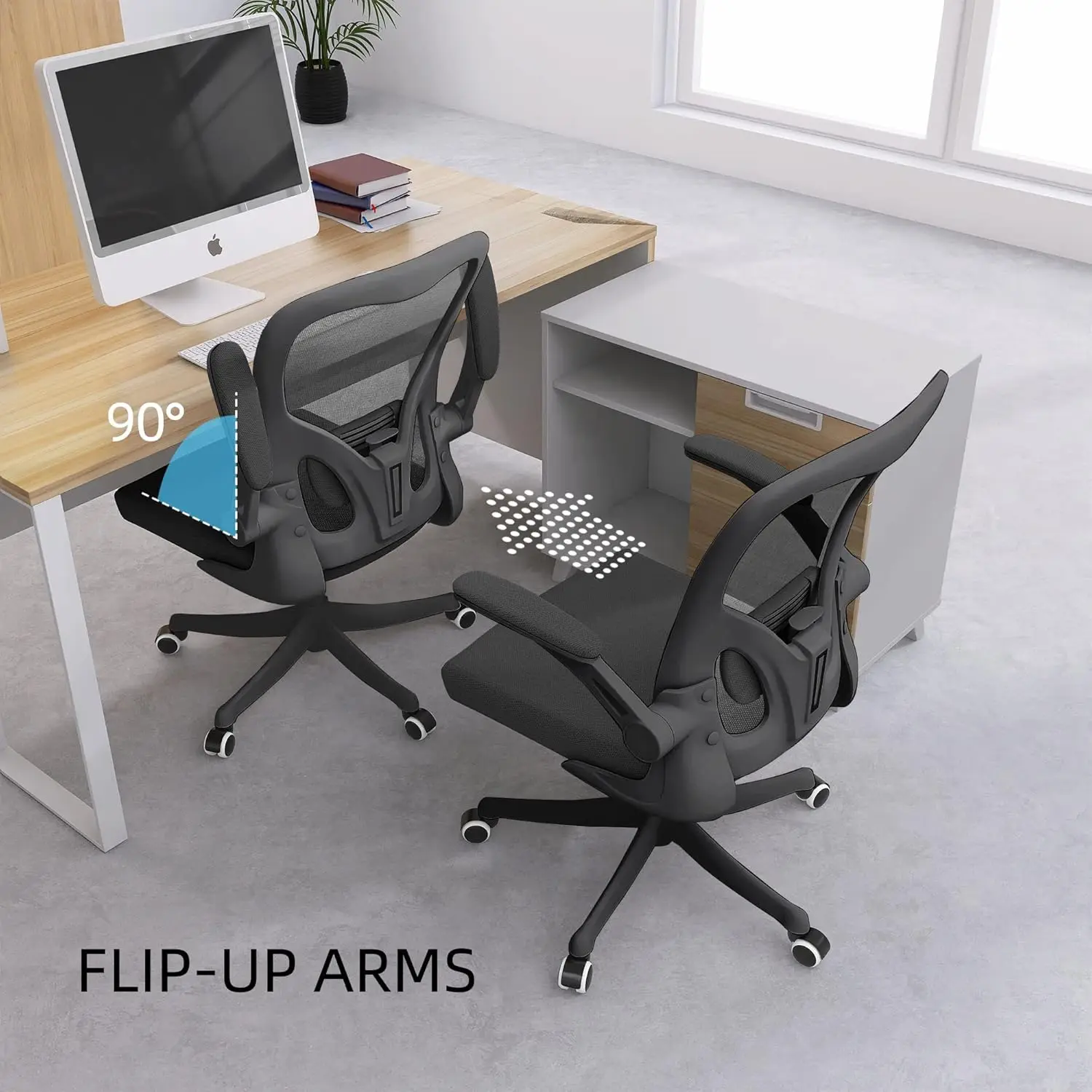 Office Chair, Ergonomic Office Chair Desk Chair with Lumbar Support & 2D Flip-up Arms Height Adjustable Home