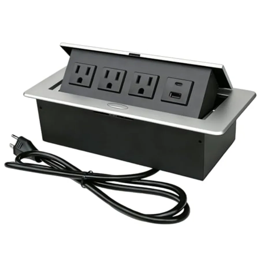 Power Hub for Conference Table PD20W USB-C Fast Charging Pop Up Power Strip with 3AC Outlets Connection Box for Conference Room