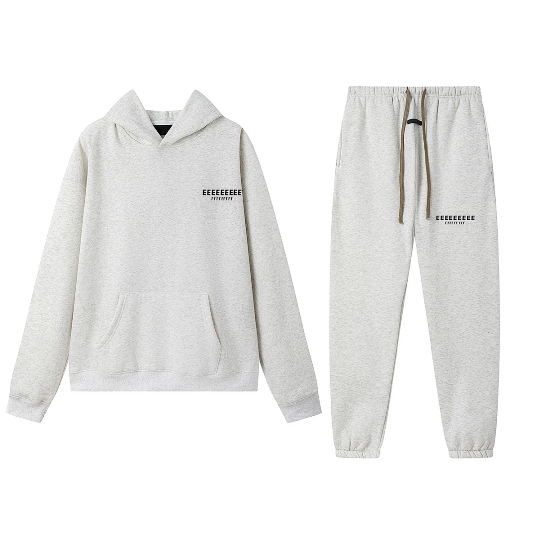 PRC Trendy Brand Men's Hoodies Pant Set High Street Luxury Design Double Line Logo Print Sweatshirt Sweatpants 2-pieces Set