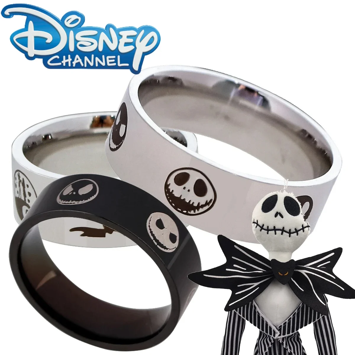 

The Nightmare Before Christmas Anime Figure Jack Ring Cute Head Doodle Couple Rings Stainless Steel Accessories Halloween Gifts