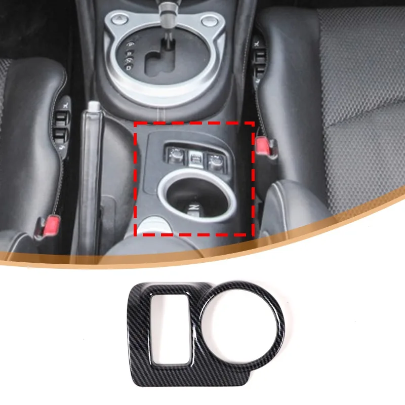 

ABS Carbon Car Center Console Water Cup Holder Frame Decoration Cover Trim For NISSAN 370Z Z34 2009-2020 Interior Accessories