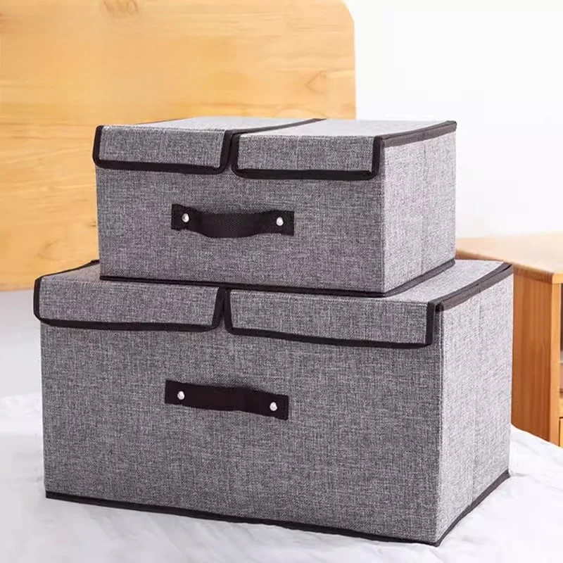 Cotton Linen Double Cover Mixed Storage Box Cloth Art Underwear Storage Box Dustproof Stackable Organizer Box Cabinet Storage